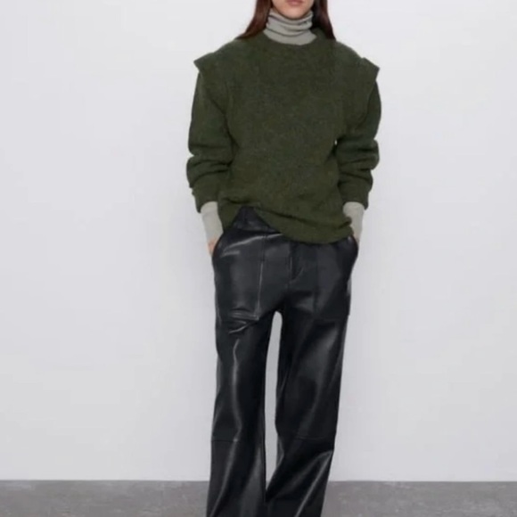 Zara Women Green Alpaca Wool Blend w/ Accent Shoulder Sweater - Picture 2 of 8